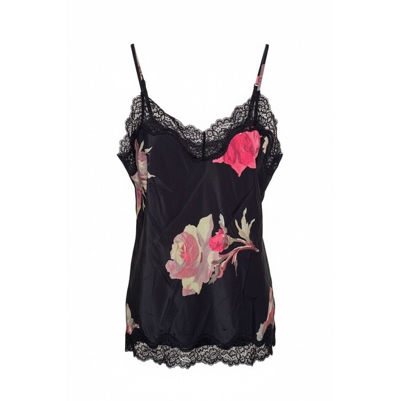 $225 The Kooples Cami Tank Top Womens L Black Pink Floral Lace Trim V-Neck - Picture 3 of 6